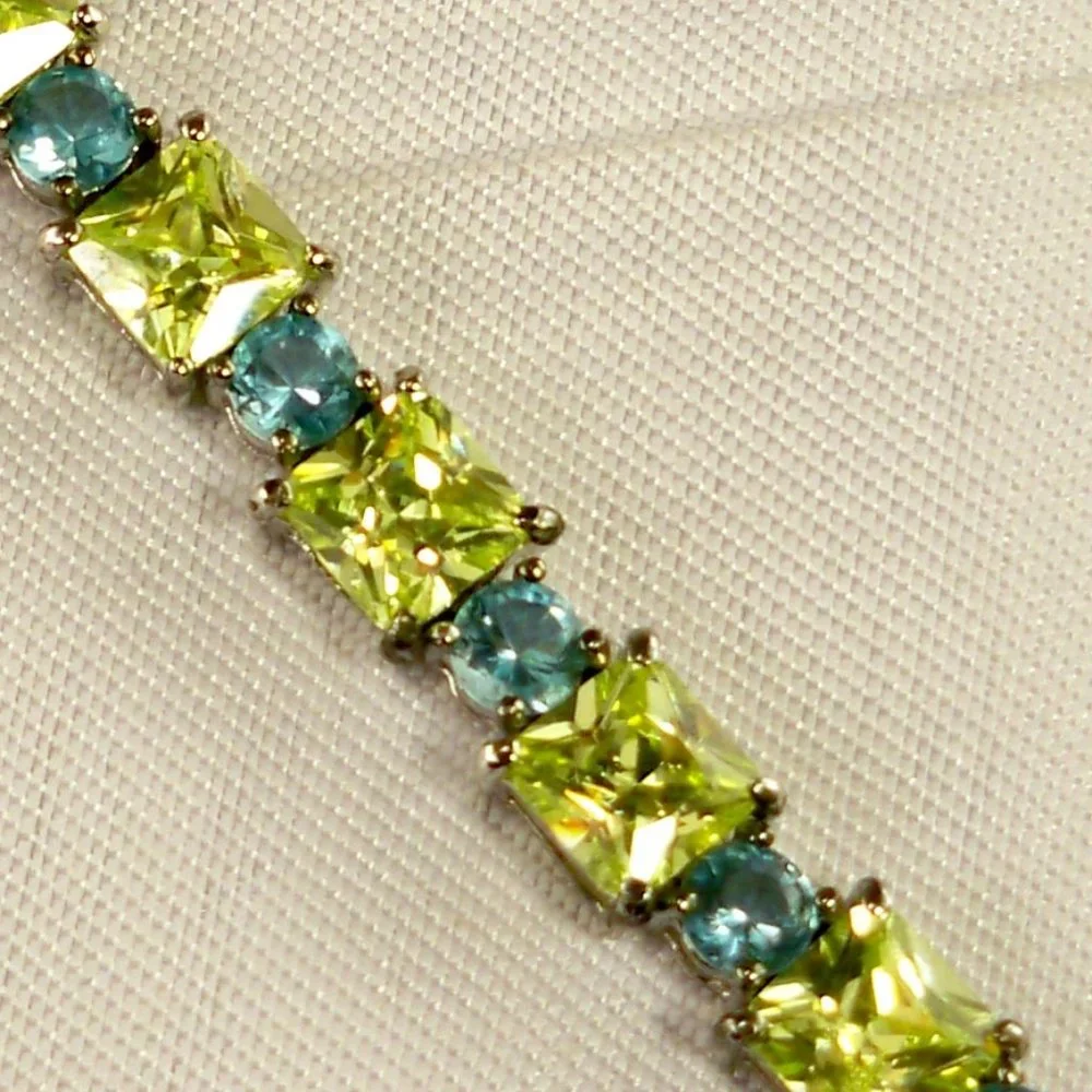 NEW Vintage R C by Adrienne Yellow, Aquamarine Cubic Zirconias Silver Bracelet